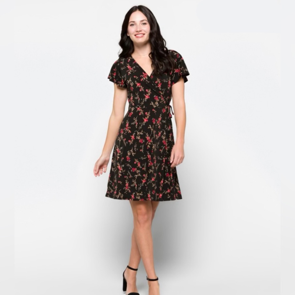 Kaela Faux Wrap Floral Knit Dress XXL